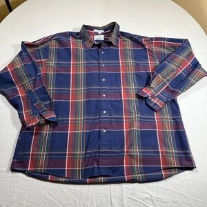 Van Heusen 417 Plaid Shirt Men XXL Long Sleeve Blue Red Button Down Cotton Blend